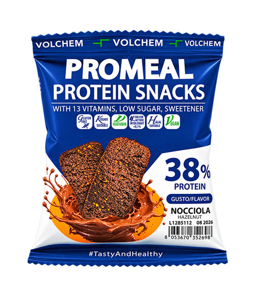 Volchem Promeal Protein Snacks 38% Gusto Nocciola 37,5 g. 1 Volchem Promeal Protein Snacks 38% Gusto Nocciola 37,5 g.
